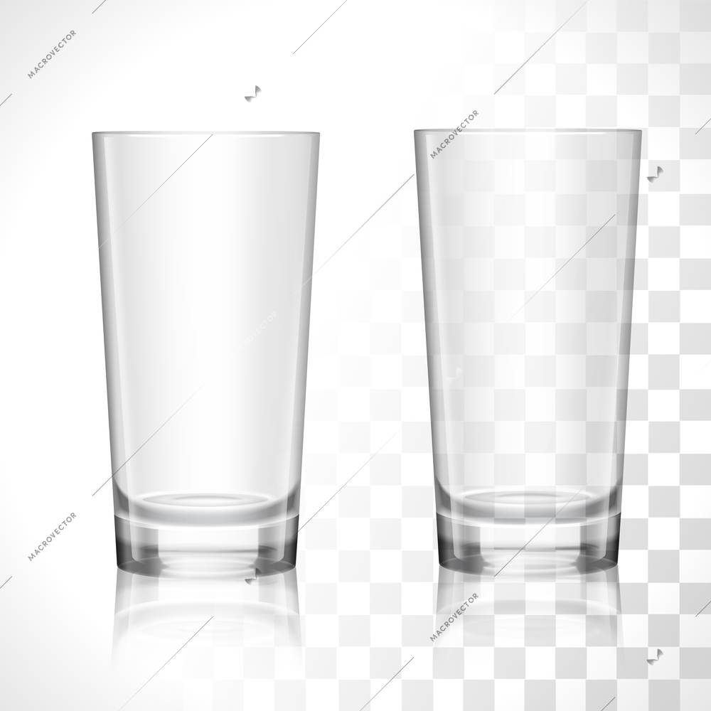 Empty transparent water drinking glasses isolated vector illustration