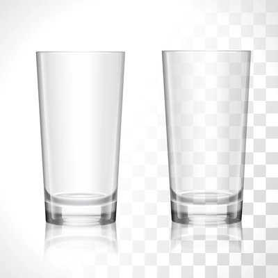 Empty transparent water drinking glasses isolated vector illustration