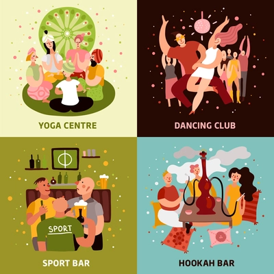 Club party concept icons set with sport bar symbols flat isolated vector illustration