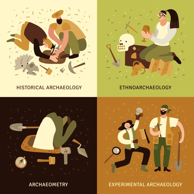 Archeology concept icons set with archaeometry symbols flat isolated vector illustration