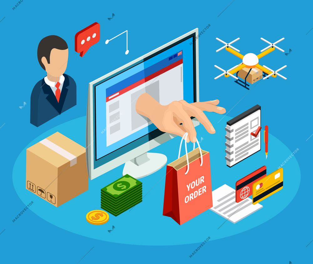 Logistics concept with online delivery service 3d isometric vector illustration