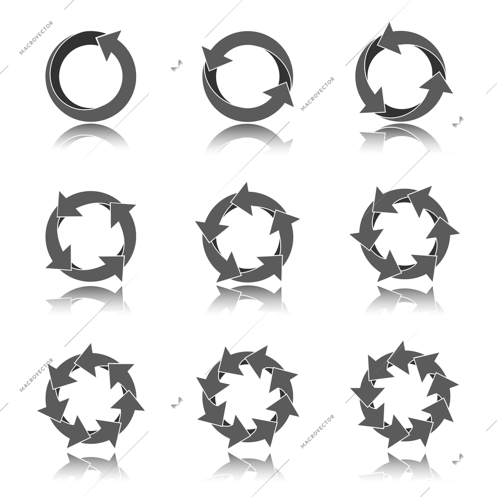 Circle round icons set refresh reload rotation symbols isolated vector illustration