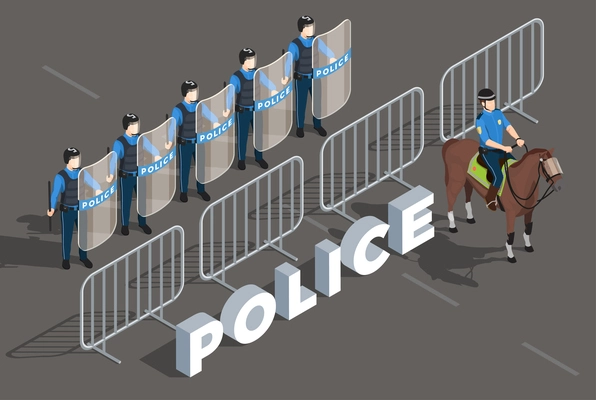 Police isometric composition with law enforcement and people symbols vector illustration