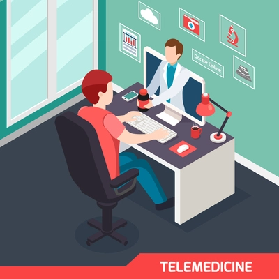 Modern medical technology isometric composition with alternative telemedicine service virtual doctor online private consultation prescription vector illustration