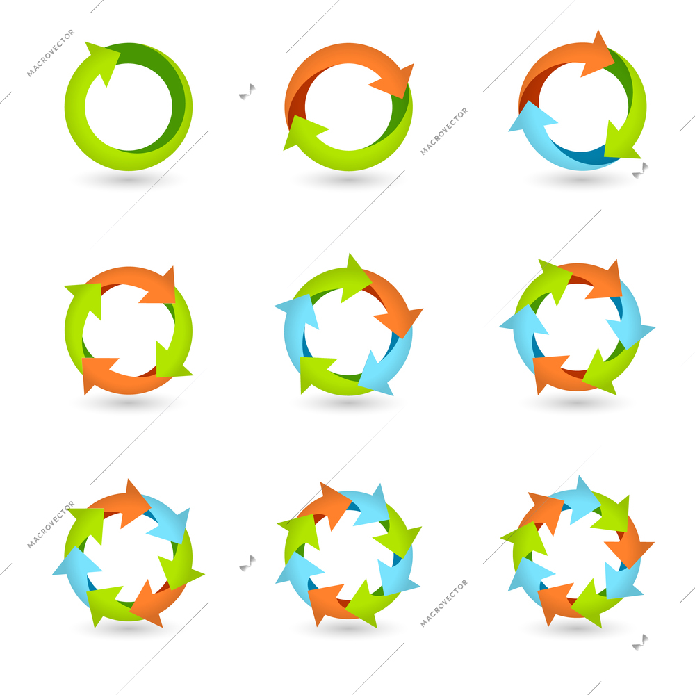 Circle round colored icons set loop cycle repeat redo signs isolated vector illustration