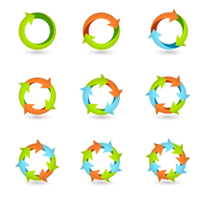 Circle round colored icons set loop cycle repeat redo signs isolated vector illustration