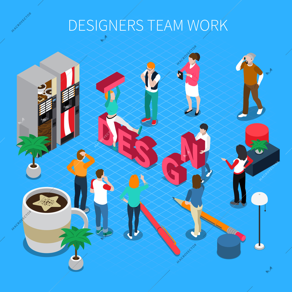 Designers teamwork isometric concept with shoes and boots symbols vector illustration