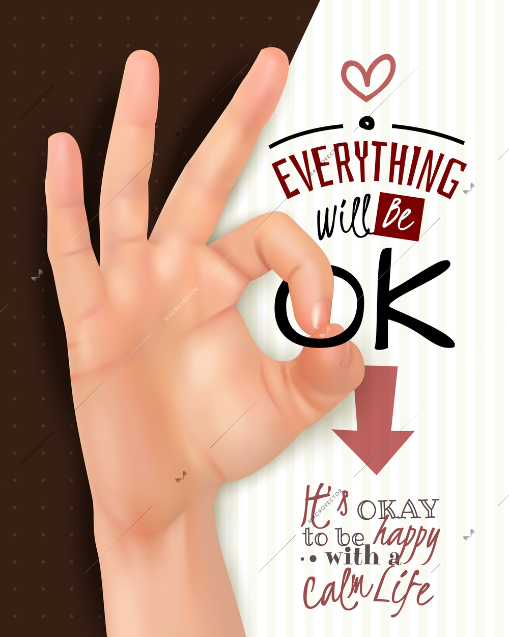 Hand gesture ok sign with thumb and forefinger in circle realistic happy calm life poster vector illustration