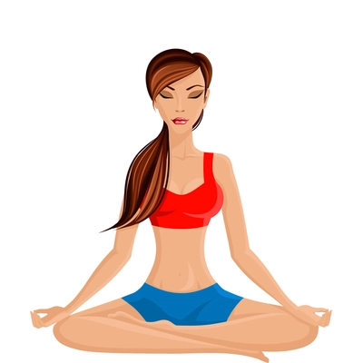 Young sexy slim woman practicing yoga in half lotus seated pose vector illustration