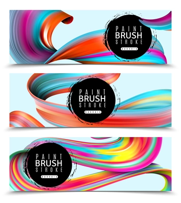 Set of horizontal banners brush strokes of vivid paints on light background isolated vector illustration