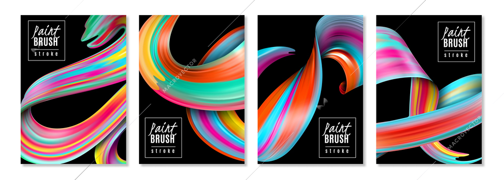 Vertical banners colorful brush strokes of oil or acrylic paints on black background isolated vector illustration