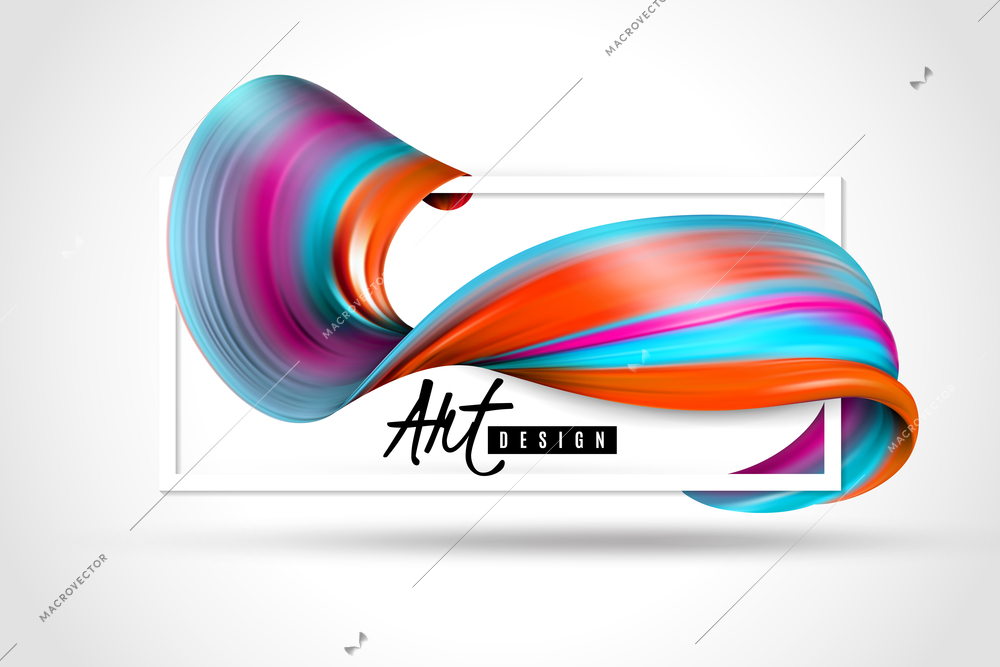 Bright paint brush stroke and white rectangular frame art design horizontal poster on light background vector illustration