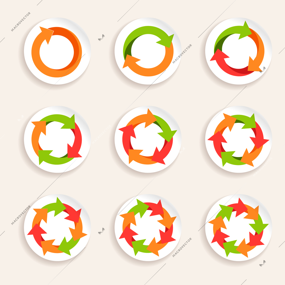 Circle round colored icons stickers set isolated vector illustration