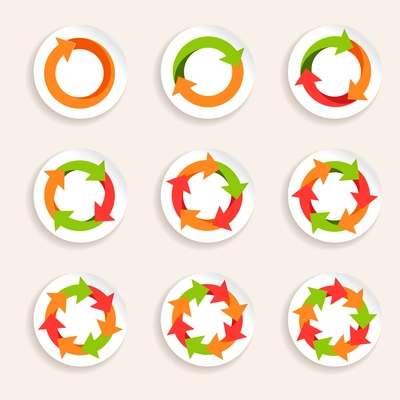 Circle round colored icons stickers set isolated vector illustration