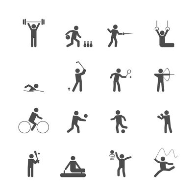 Decorative swimming boxing weihgtlifting sport symbols internet icons set silhouette graphic isolated vector illustration