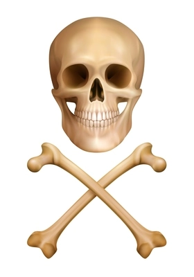 Traditional warning of danger design concept in realistic style with human skull and crossed bones vector illustration