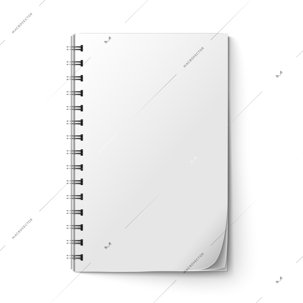 Realistic white blank notepad sheet isolated on white background vector illustration