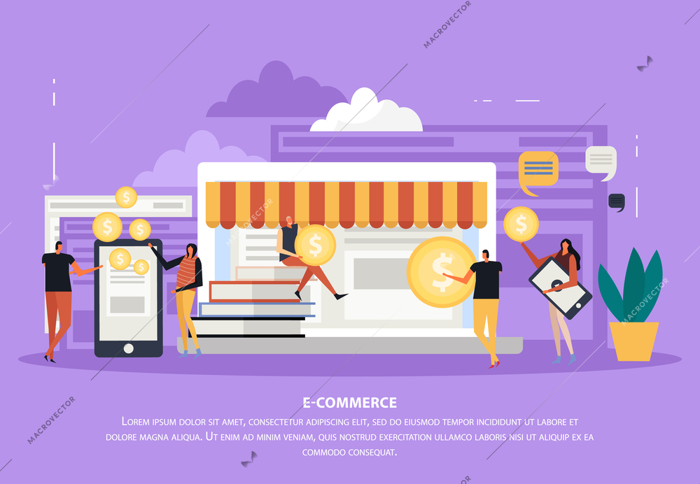 Freelance ecommerce concept flat composition with editable text and images of laptop and touchscreen gadgets vector illustration