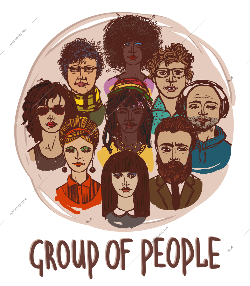 Sketch grunge males and females group of people vector illustration