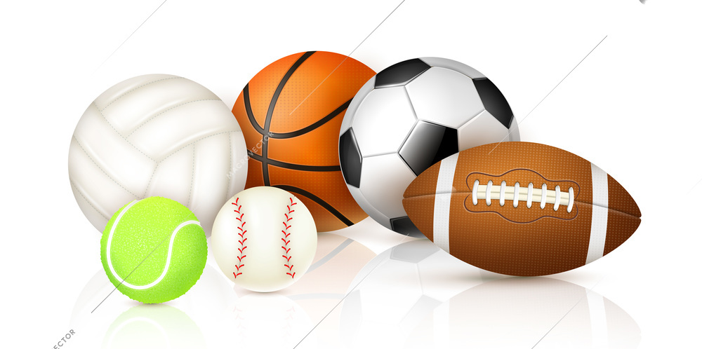 Sport balls collection for basketball football volleyball baseball rugby and tennis games  realistic vector illustration