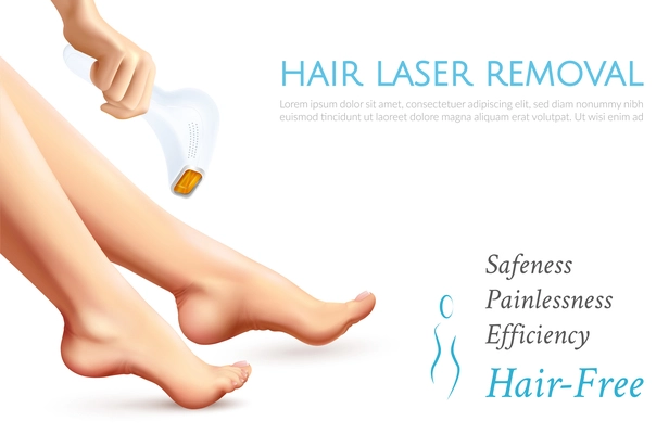 Cosmetic treatment realistic poster with safeness painlessness efficiency hair laser removal method vector illustration