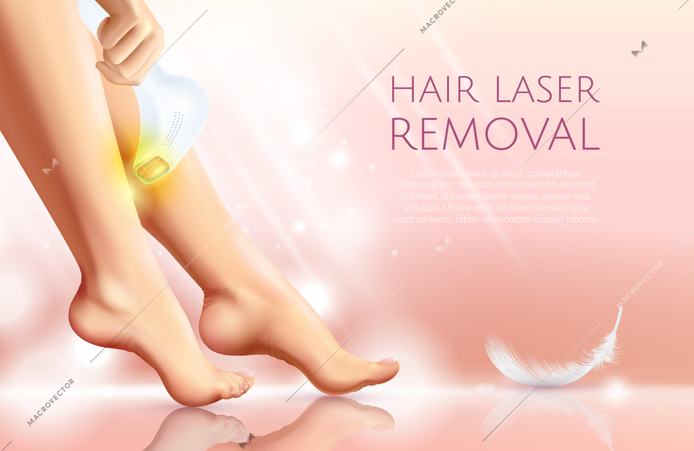Epilation procedure realistic poster with feminine legs and laser epilator for hair removal in work vector illustration