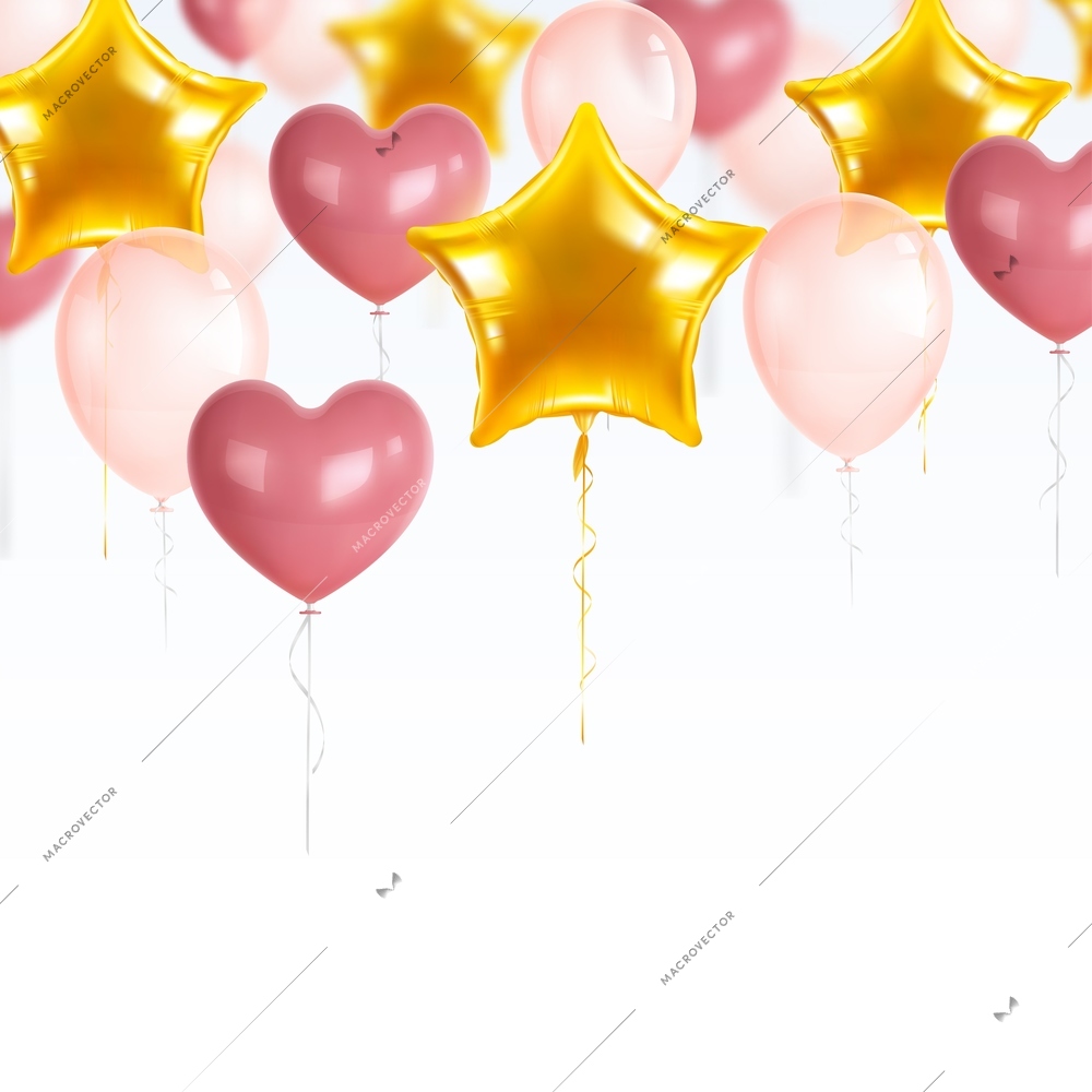 Party balloons realistic composition with golden and pink balloons vector illustration