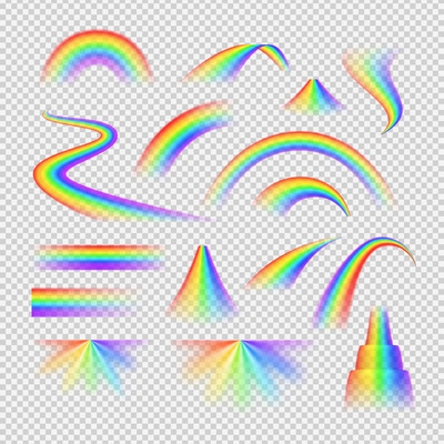 Bright rainbow spectrum realistic transparent set isolated vector illustration