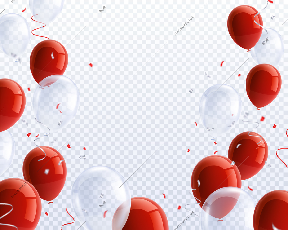 Party balloons realistic transparent background with red and white balloons vector illustration