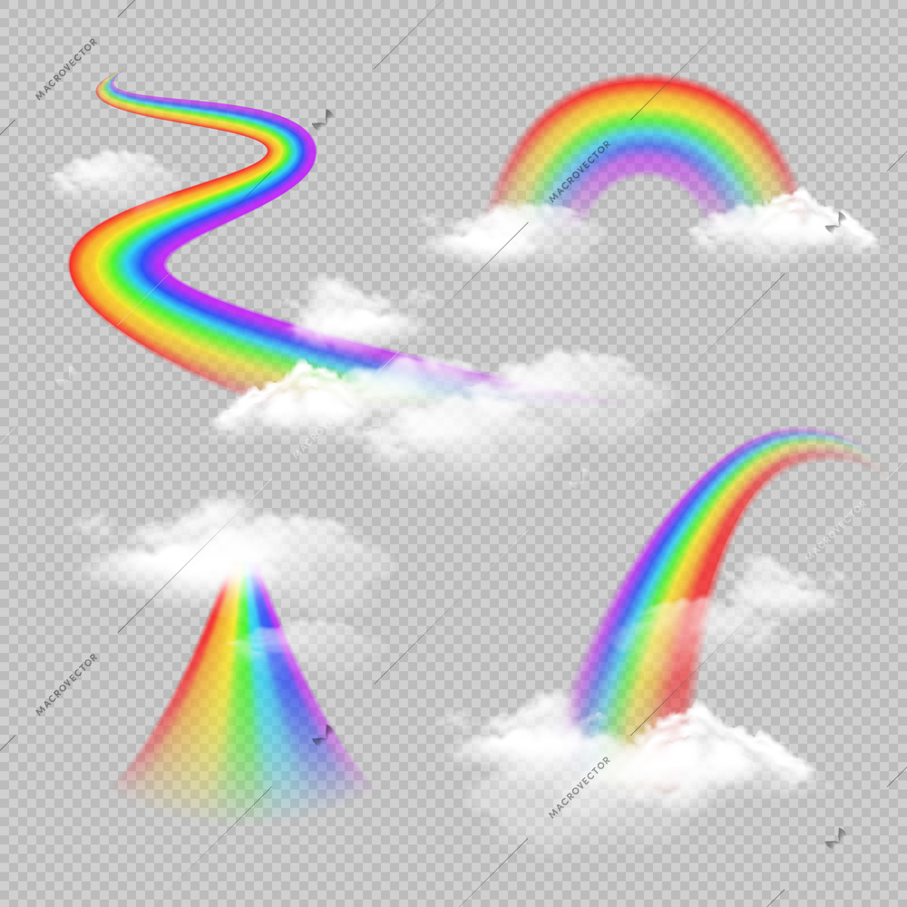 Bright colored rainbow realistic transparent set isolated vector illustration