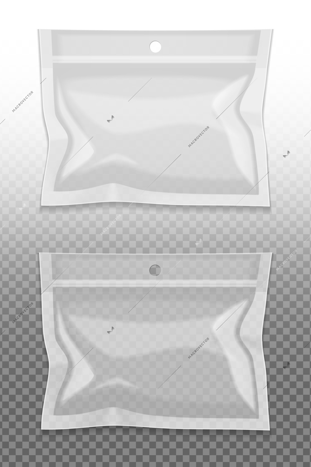 Realistic blank package set on transparent background isolated vector illustration