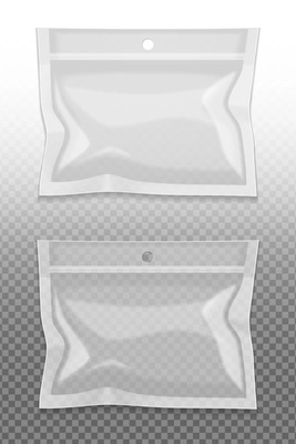 Realistic blank package set on transparent background isolated vector illustration