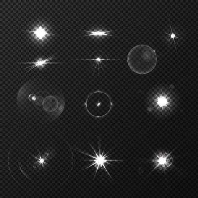 Lens black white flares realistic set isolated vector illustration