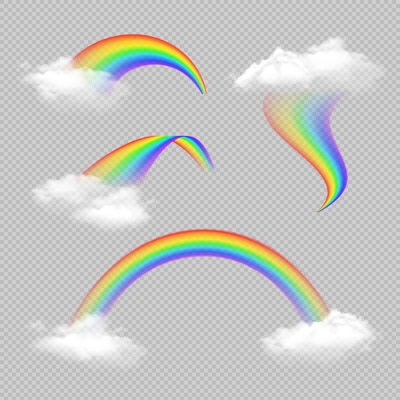 Rainbow realistic transparent set in different shape isolated vector illustration