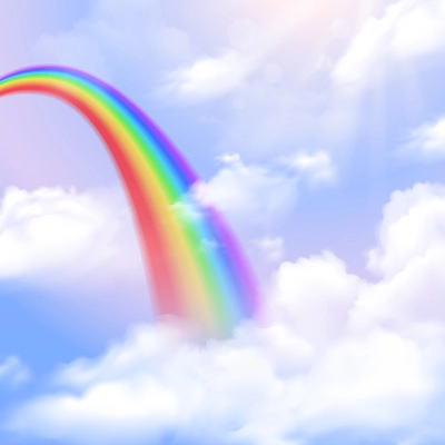 Bright colored rainbow and sky realistic background isolated vector illustration