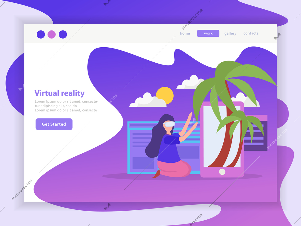 Virtual app enabled augmented reality tropical island experience landing page for phone colorful orthogonal composition vector illustration