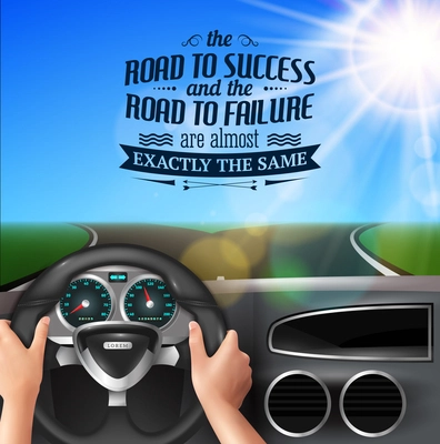 Road to success quotes with failure and happiness symbols realistic vector illustration