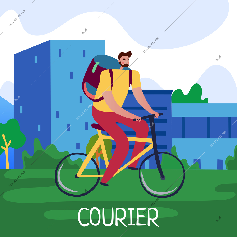 Courier service poster with fast delivery symbols flat vector illustration