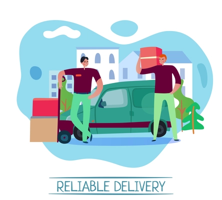 Reliable delivery service concept with transportation symbols flat vector illustration