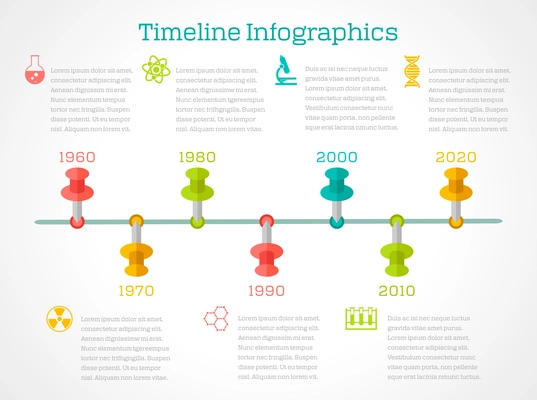 Chemistry scientific research technology progress timeline layout  infographic report  presentation with dna symbol molecule structure vector illustration