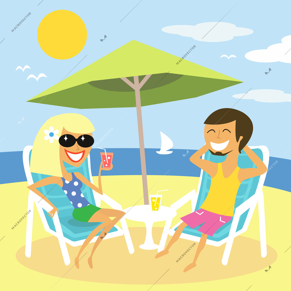 Beach summer vacation of man and woman vector illustration