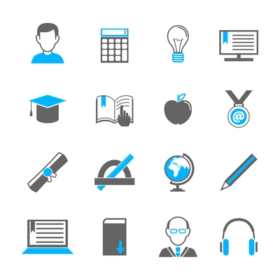 Education school university e-learning icons set of graduation diploma student teacher isolated vector illustration