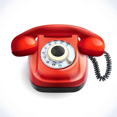 Retro style red color telephone with wire connection isolated on white background vector illustration