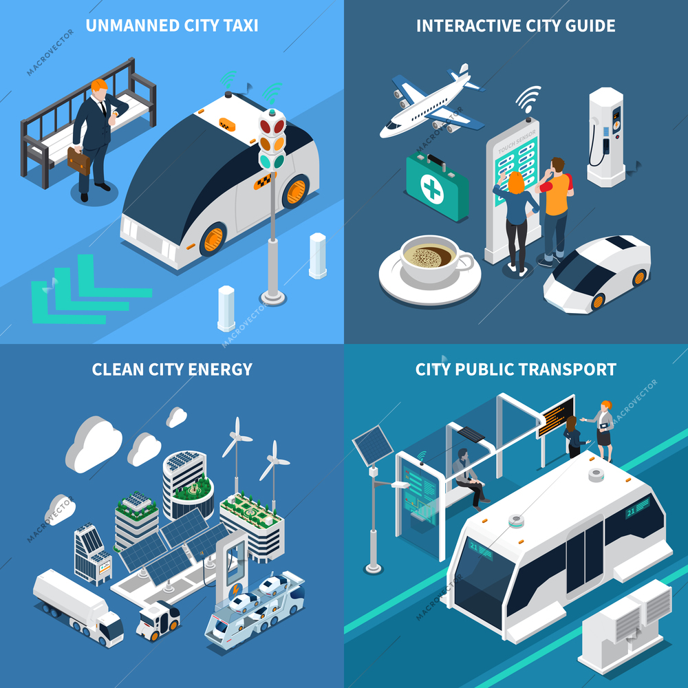 Smart city isometric concept icons set with clean city symbols isolated vector illustration