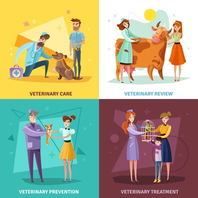 Vet doctors design concept with pets and farm animals veterinary treatment and prevention isolated vector illustration