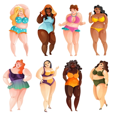 Full female body types isolated curvy women stand Vector Image