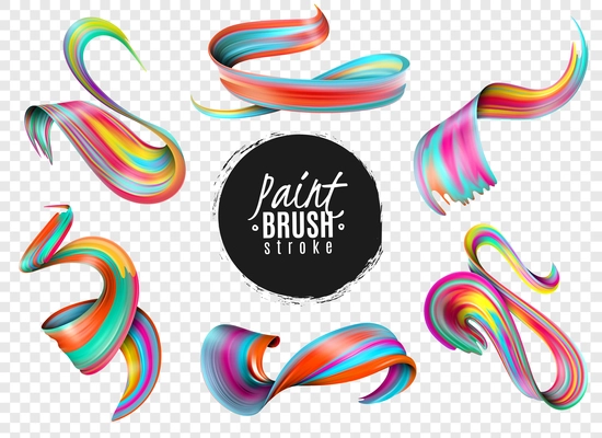 Set of realistic colorful paint brush strokes isolated on transparent background vector illustration