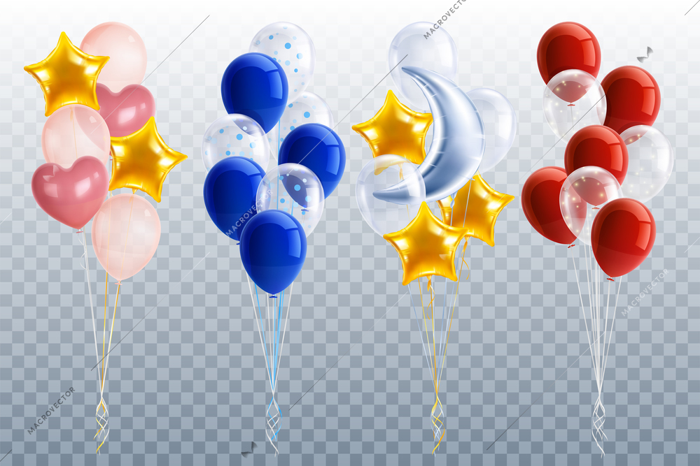 Party balloons realistic transparent set with golden and blue balloons isolated vector illustration