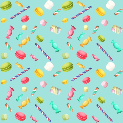 Sweets candy seamless pattern with macaron and marshmallow vector illustration