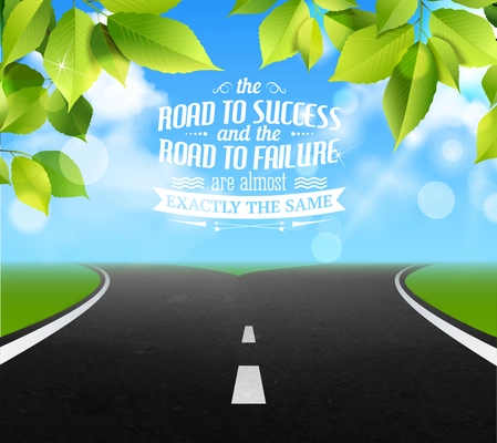 Road of life quotes with failure and success symbols realistic vector illustration